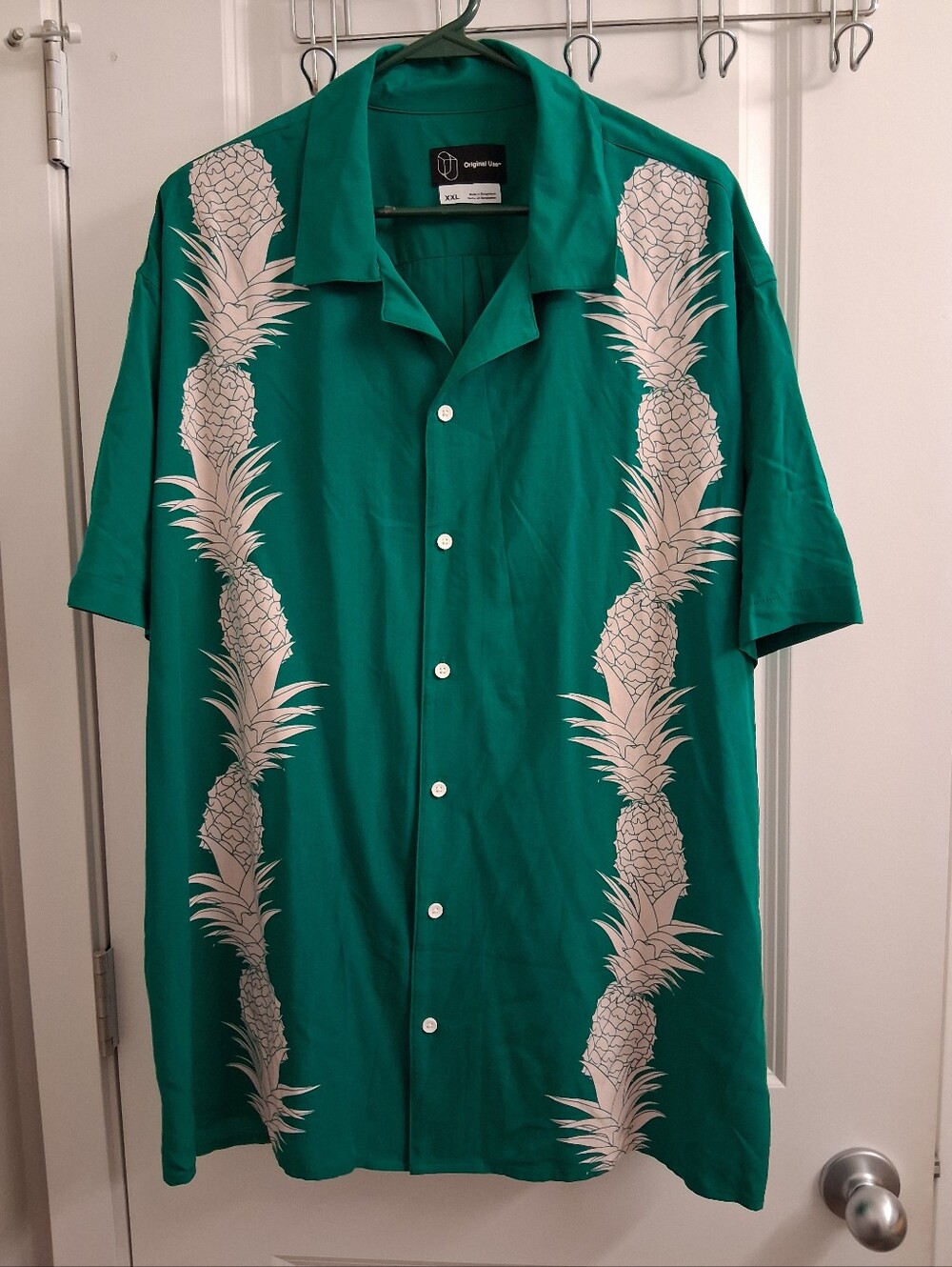 Original Use Teal Pineapple-Print Casual Button-Down Shirt